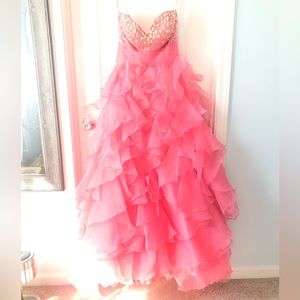 Pink tulle ribbon lace-up prom dress